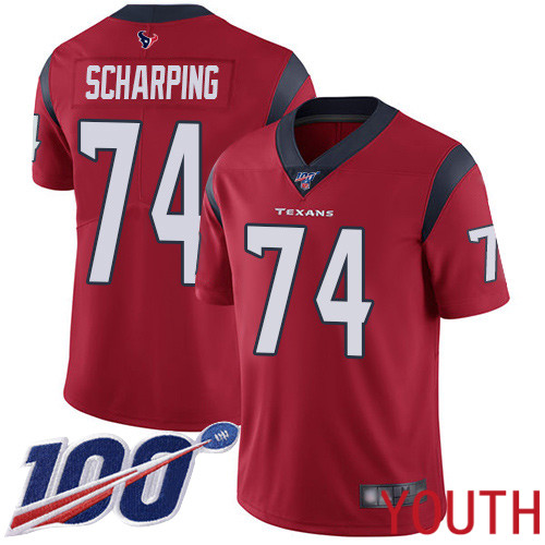 Houston Texans Limited Red Youth Max Scharping Alternate Jersey NFL Football 74 100th Season Vapor Untouchable